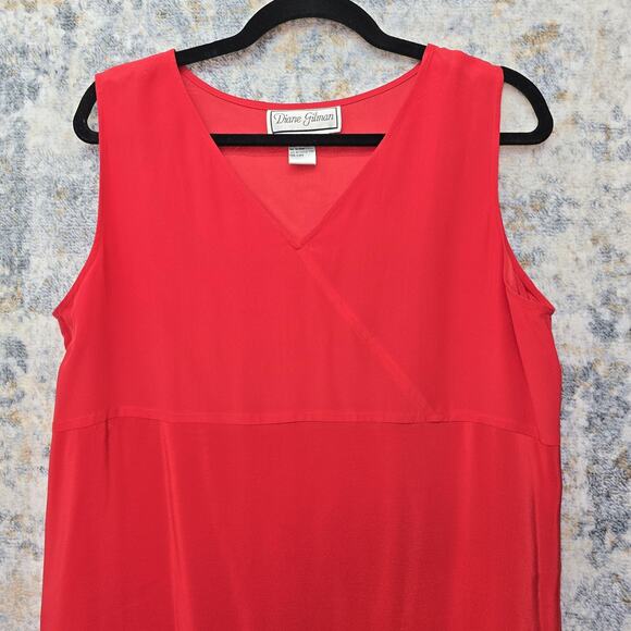 Diane Gilman Dress Womens Medium Red 100% Silk Sleeveless Maxi Side Slit Tank - Picture 7 of 10